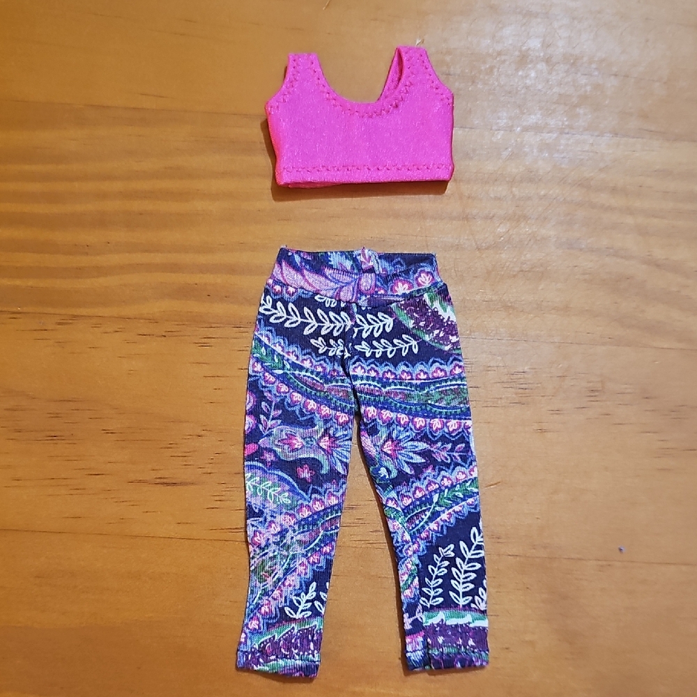 Hand Made Psychedelic Floral Legging and Bralette for Curvy Barbie.